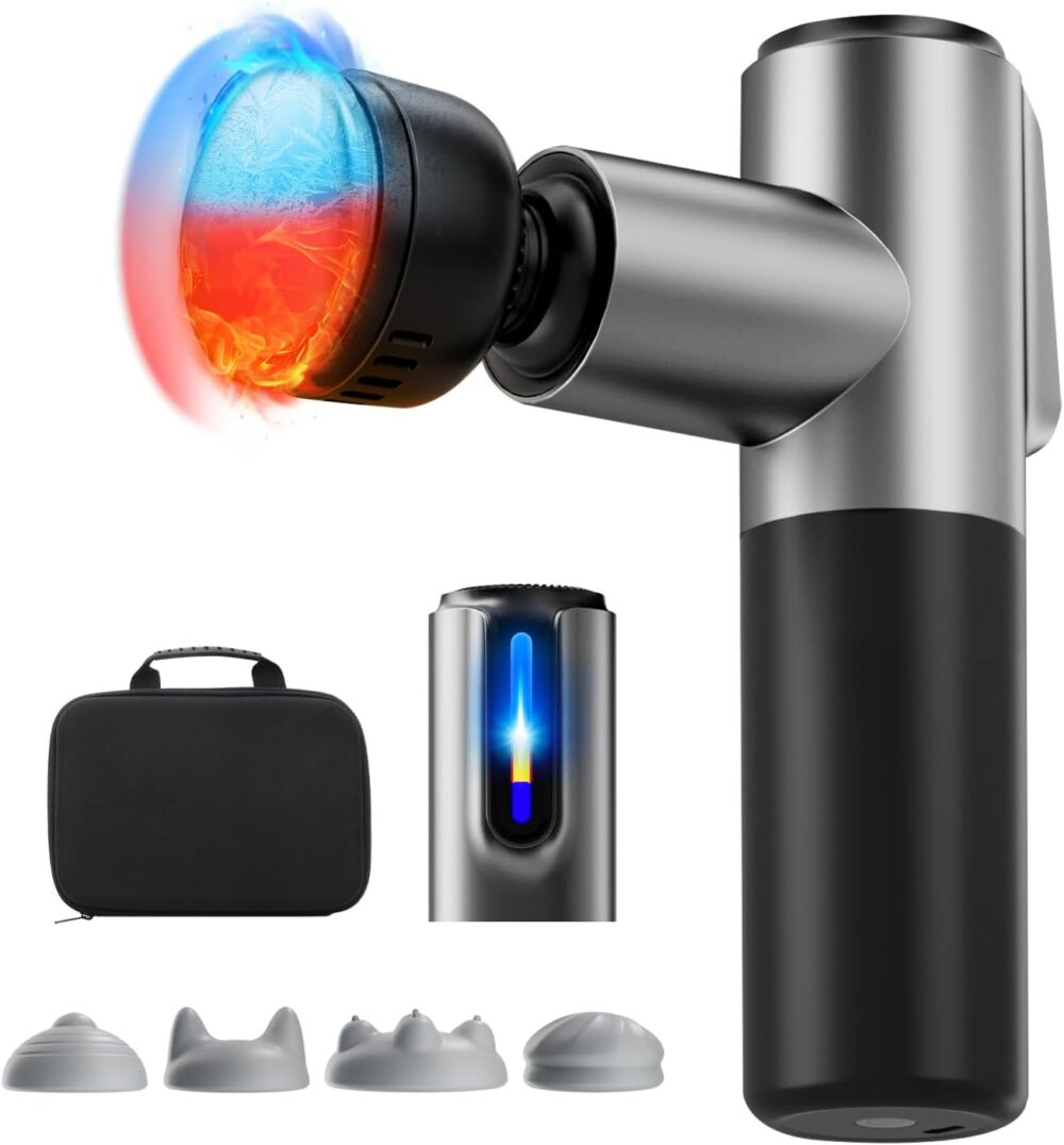 Massage Gun,Deep Tissue Massager with Heat and Cold,Percussion Massage Gun, Electric Mini Hand held Massage Gun, 5 Speed & 5 Massage Heads Messager Gun, Birthday Gifts for Men Women Mom Dad