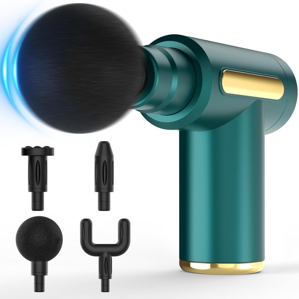 Massage Gun, Small Travel Massage Gun, Massage Gun Deep Tissue,Percussion Handheld Portable Muscle Massager Tool for Full Body Pain Relief, Ideal Gifts for Men, Women(Green)
