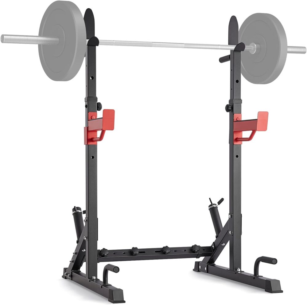 Squat Stand Power Rack, Multi-Functional Barbell Rack with Hook, Weight Plate Storage Attachment, Adjustable Free Bench Press Stands, Max Load 600 Lbs Steel Exercise Squat Stand for Gym/Home Gym