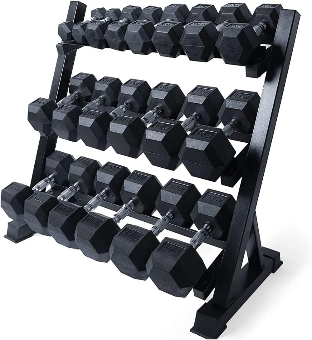 300/350/450/200/210 LB Rubber Hex Dumbbells Set with Optional Dumbbell Rack, Multi Weight Set to Choose, Ideal for Home Gym and Fitness