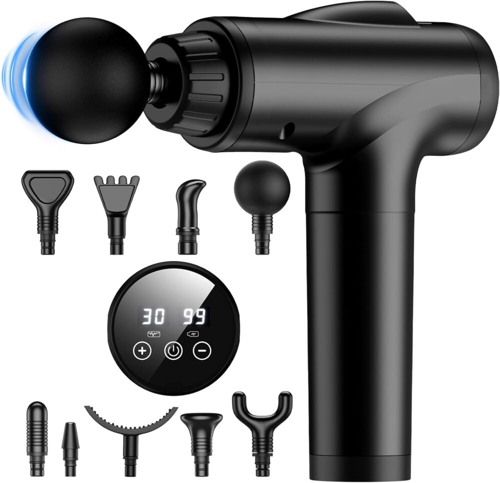 Massage Gun Deep Tissue, High Percussion Back Neck Massager for Athletes, Handheld Muscle Massager Gun with 30 Speed Levels 9 Replacable Heads, Gift for Men & Women (Black)