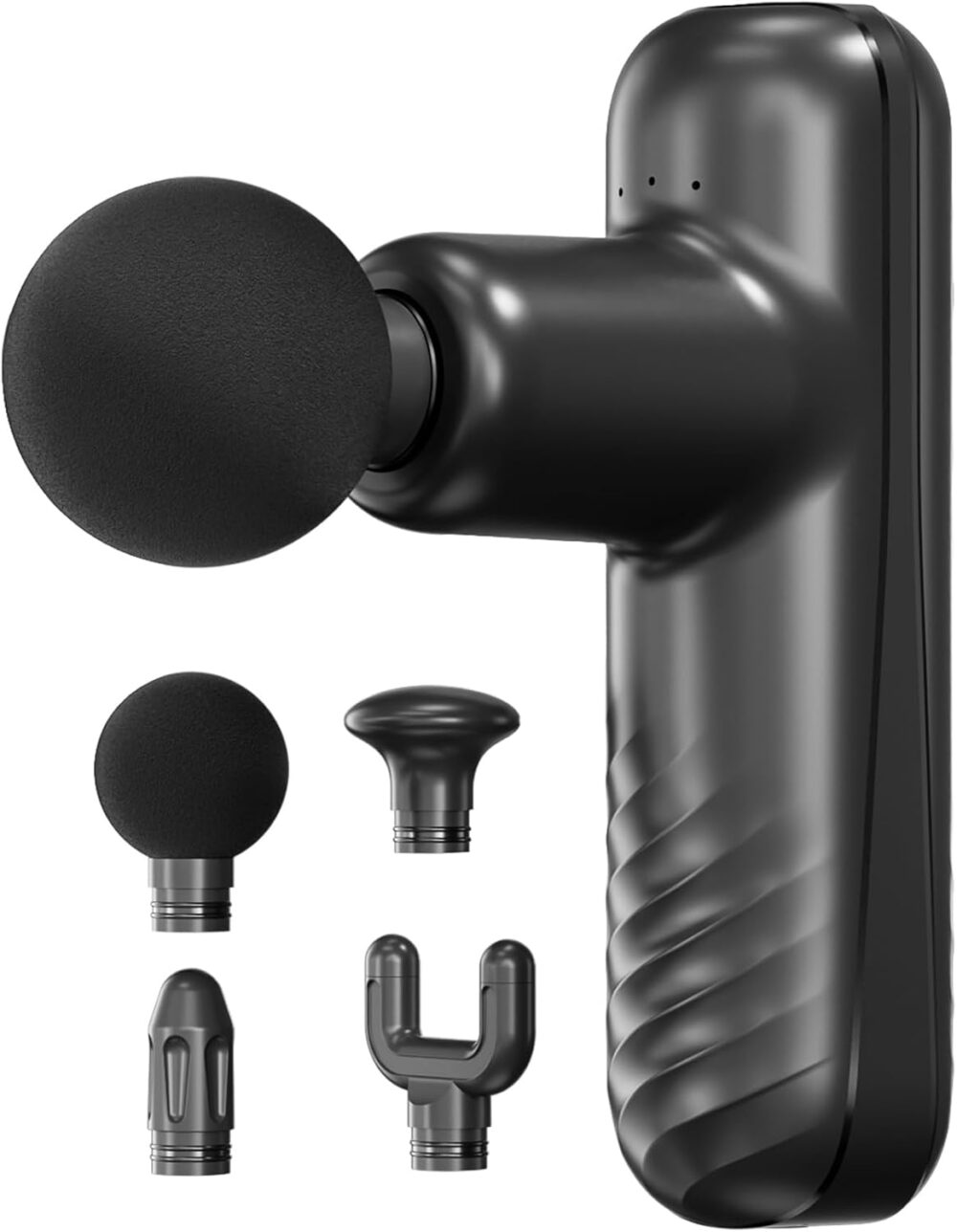 Mini Massage Gun, Powerful Handheld Muscle Massager for Back Pain Relief, Deep Tissue Percussion Small Massage Gun Travel Massager with 4 Massage Heads Silent Brushless Motor, Black