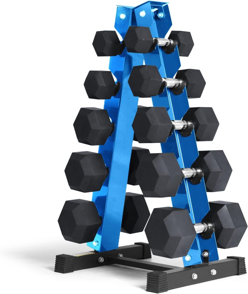 250LB/300LB Rubber Hex Dumbbell Sets with Weights Rack, Multiple Color Choices Available, Great Gym Equipment for Home, Strength Training, Workouts