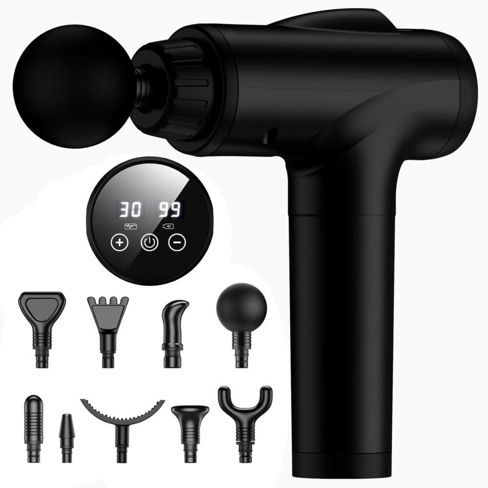 Massage Gun Deep Tissue, Percussion Muscle Massage Gun with 9 Heads 30-Speed Levels, Portable Handheld Massager Gun for Back Whole Body, Gifts for him her (Black)