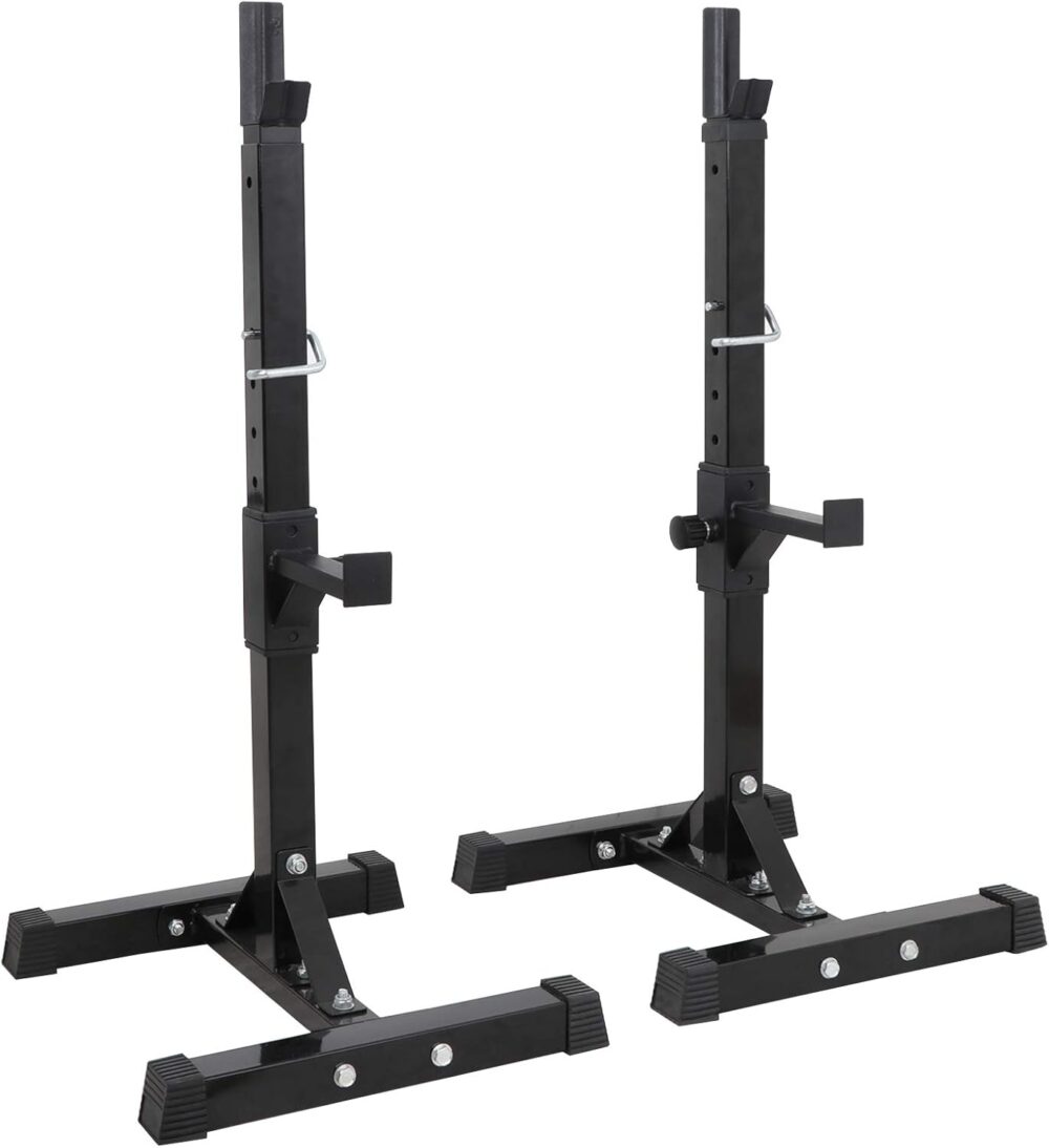 Max Load 550Lbs Pair of Adjustable 40"-66" Squat Rack Sturdy Steel Squat Barbell Free Bench Press Stands GYM/Home Gym Portable Dumbbell Racks Stands (one pair/two pcs)