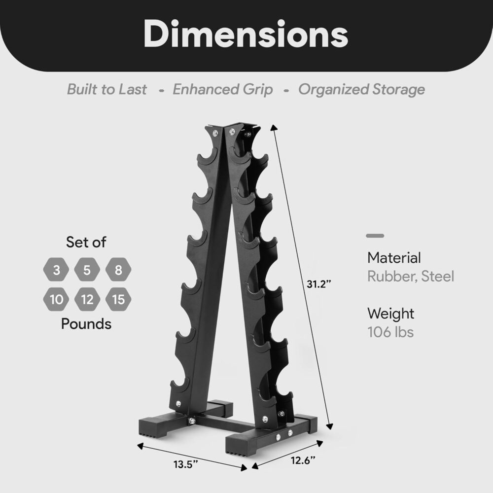 Dumbbell Set with Stand, Neoprene Coated Hand Weights Home Gym Equipment, Black - Image 2