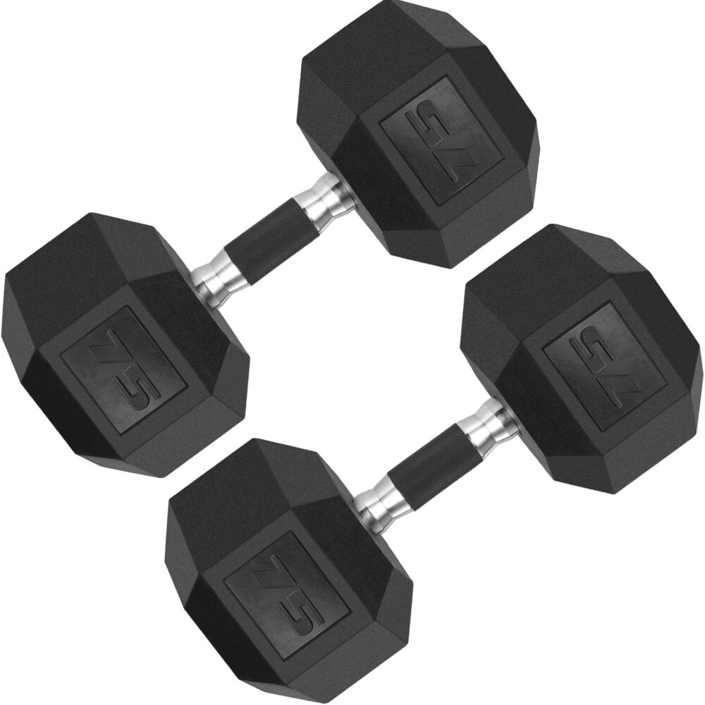 Rubber Grip Dumbbells Rubber Coated Cast Iron, with Anti-Slip Black Dumbbell, Free Weights Dumbbell Set, 60lb/ 65lb/ 70lb/ 75lb dumbbells set of 2