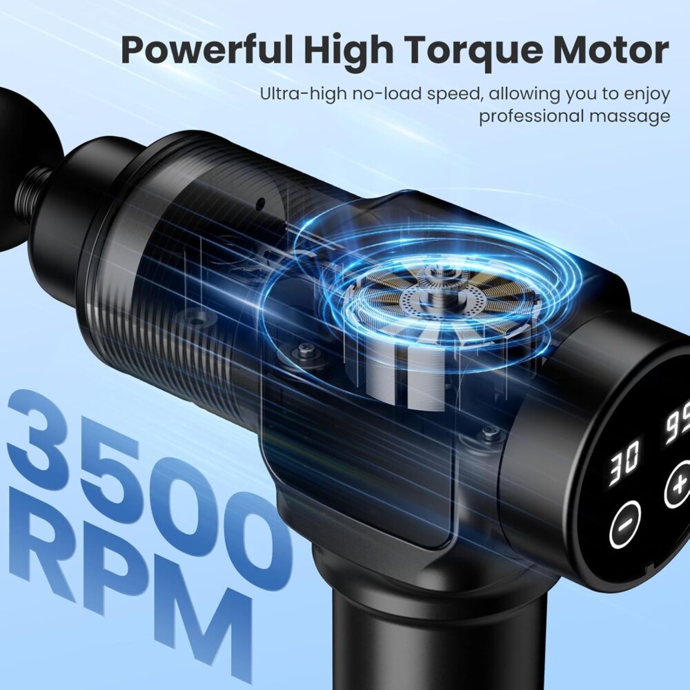 Massage Gun, Deep Tissue Massager Gun for Pain Relief, Percussion Muscle Massage Gun for Athelets, Handheld Electric Back Massager with 30 Speed Levels & 9 Massage Heads - Image 2