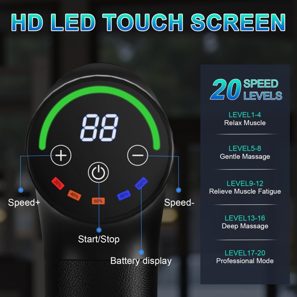 Massage Gun Deep Tissue,Portable Electric Muscle Massager,High Intensity Percussion Massager for Pain Relief with 20 Speeds & LED Screen,Black - Image 2