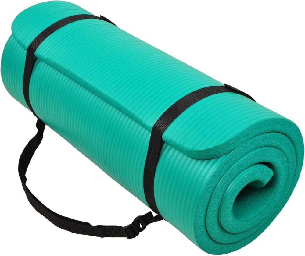 All Purpose 1-Inch Extra Thick High Density Anti-Tear Exercise Yoga Mat with Carrying Strap, Optional Yoga Blocks and Knee Pad