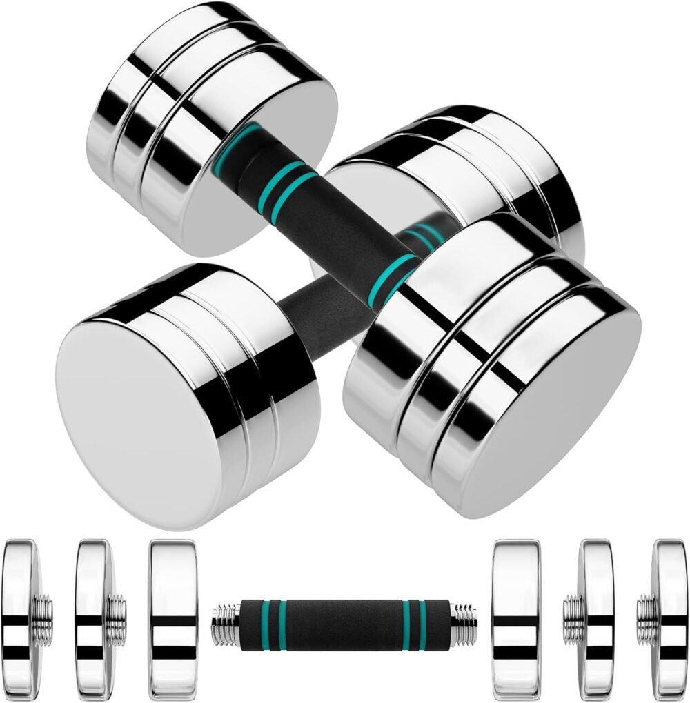 Steel Adjustable Dumbbell Set of 2, 5/10/15lb Free Weights Dumbbells Set, Non-Slip and Comfortable Foam Handle, Adjustable Dumbbells Weights Set for Home Gym Office Exercise