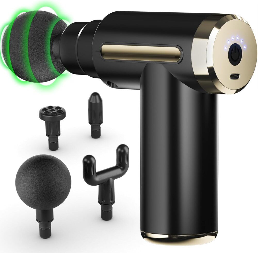 Massage Gun Deep Tissue for Pain Relief with 4 Massage Heads & 6 Speeds, Electric Mini Handheld Body Massager for Any Pain Relief, Best Gifts for Dad and Mom