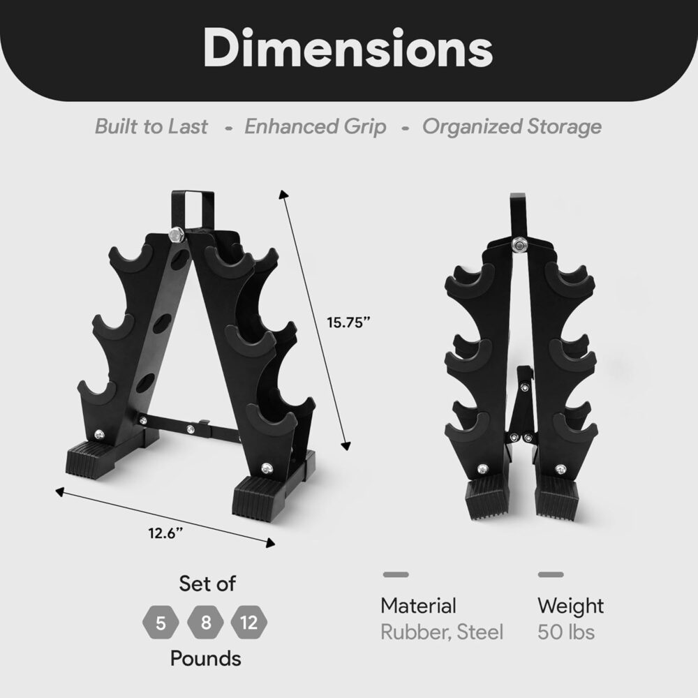 Dumbbell Set with Stand, Neoprene Coated Hand Weights Home Gym Equipment - Image 2
