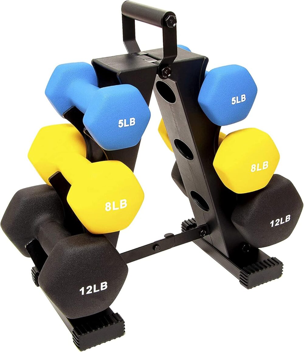 Dumbbell Set with Stand, Neoprene Coated Hand Weights Home Gym Equipment