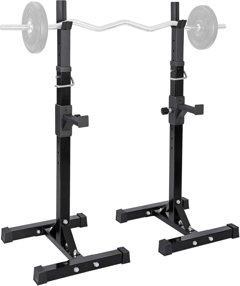 Pair of Adjustable Height 45"-70" Professional Portable Dumbbell Racks Sturdy Steel Squat Rack Barbell Free Bench Press Stands Home Gym Load 660Lbs Dipping Station … - Image 2