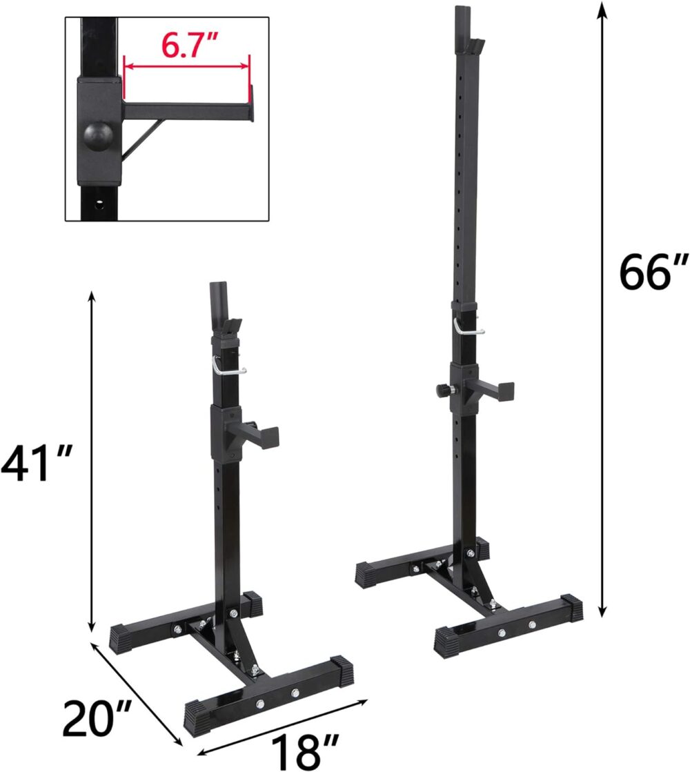 Pair of Adjustable Height 40"-66" Portable Dumbbell Racks Sturdy Steel Squat Rack Barbell Free Bench Press Stands Home Gym Load 550Lbs Dipping Station - Image 2