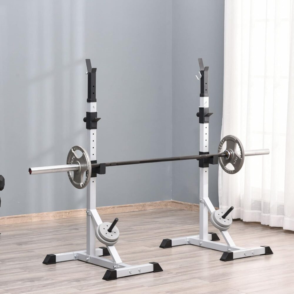 2-Piece Pair Steel Height Adjustable Barbell Squat Rack and Bench Press 23" x 29.75" x 69.25" - Image 2