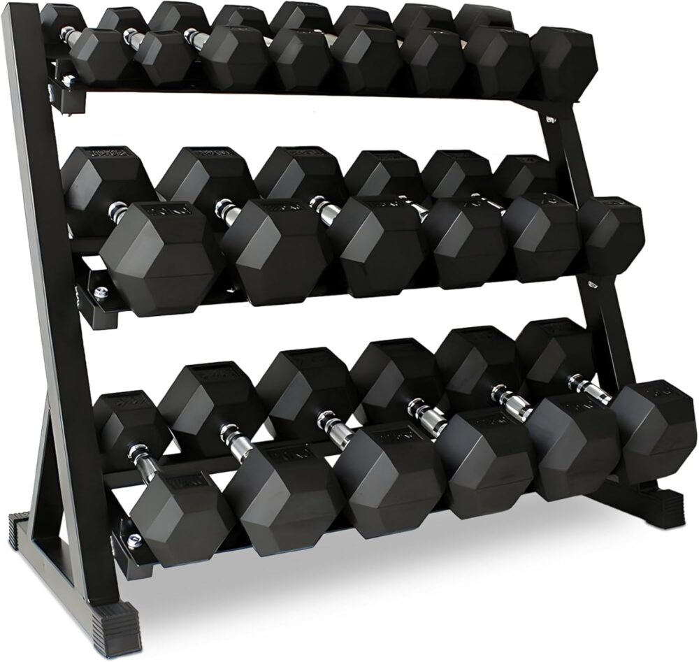 5-50 LBS Rubber Hex Dumbbell Set with Rack, 10 Pair, 550 lbs, Weight Set for Home Gym, Strength Training, Fitness Center Equipment, Black
