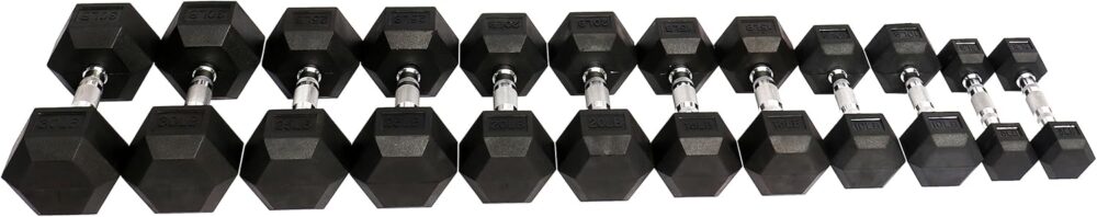 Premium Rubber Coated Hex Dumbbell Weight Set and Storage Rack, Multiple Packages - Image 2