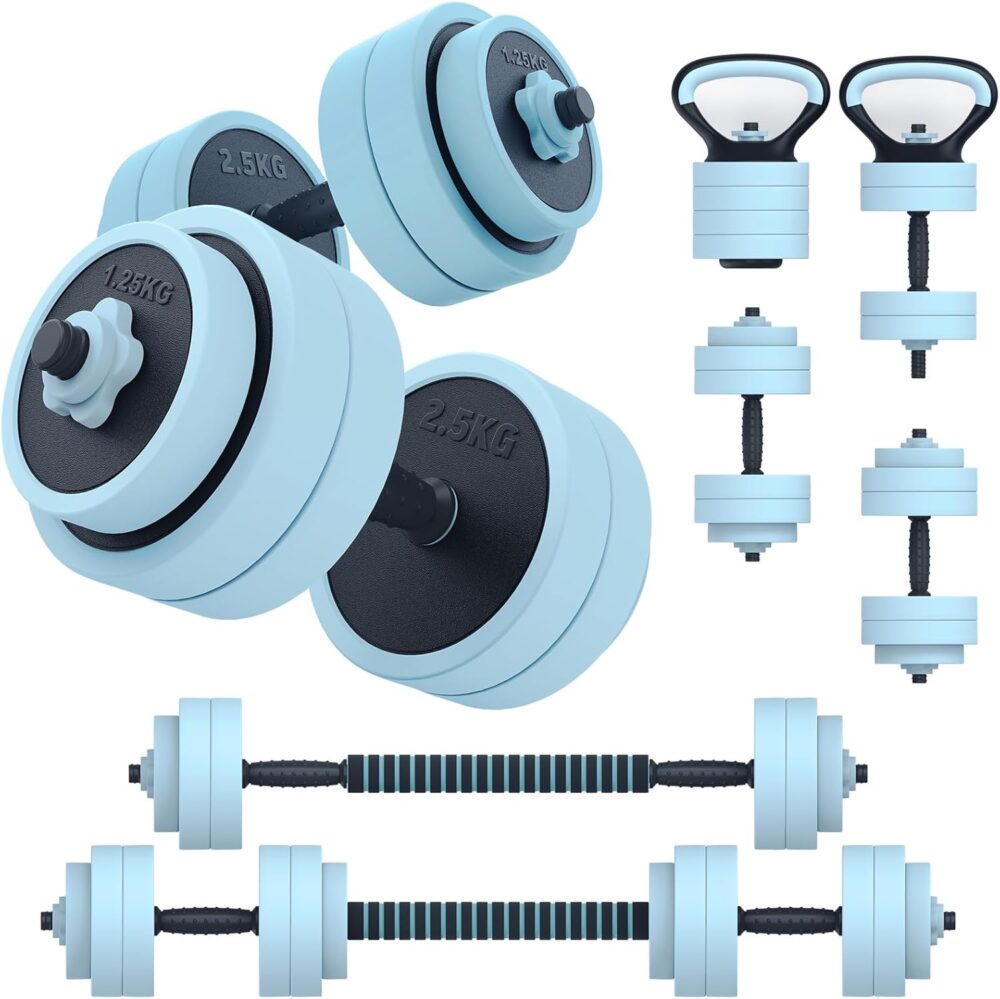 Adjustable Dumbbells Sets, 4 in 1 Free Weight Set with Connector, Workout Weights Dumbbells Set Used as Barbell Kettlebell Push up Stand Ab Roller for Workout Gym Home Fitness