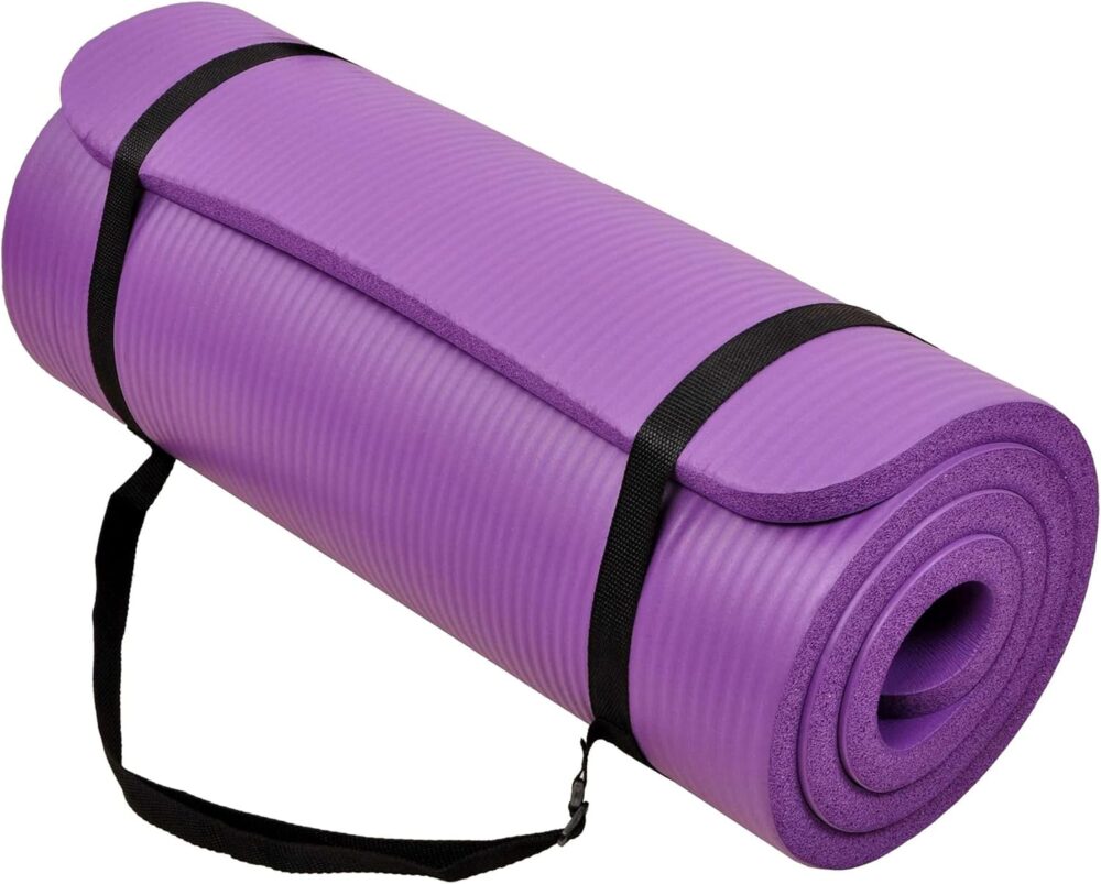 All Purpose 1-Inch Extra Thick High Density Anti-Tear Exercise Yoga Mat with Carrying Strap, Optional Yoga Blocks and Knee Pad