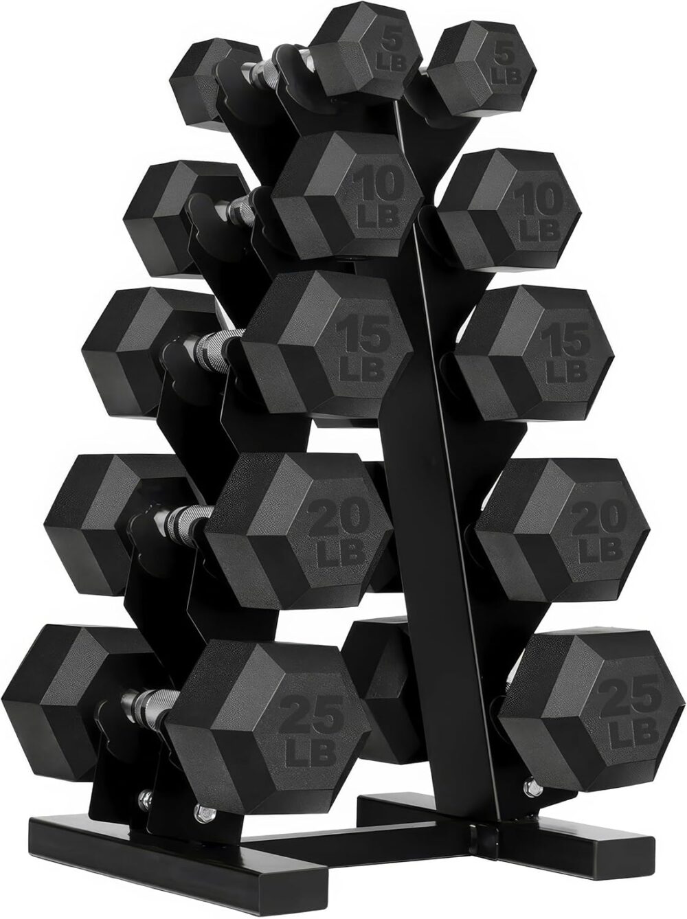 Weights Dumbbells Set with Rack - 150 lb Rubber-Coated Dumbbells for Easy Grip, Durable Carbon for Strength Training, Essential Workout Equipment for All Fitness Levels