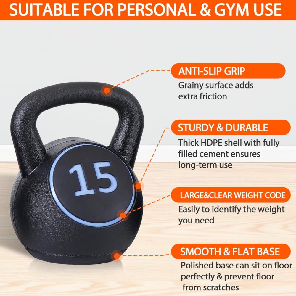 Kettlebell Sets 4 Piece Strength Training KettleBells Weight Set 5lb, 10lb, 15lb, 20lb  Coated Concrete Kettle bell Core Training or Women & Men for Full Body Workout & Exercise Fitness - Image 2