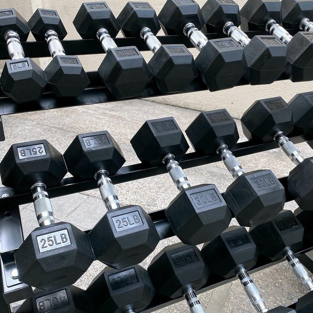 450-550 lb Dumbbells Weight Sets with Rack Rubber Encased Hex Dumbbell Free Weights 5-45 LB(9 Pair) Weight Rack with Dumbbells Set for Your Home Gym - Image 2