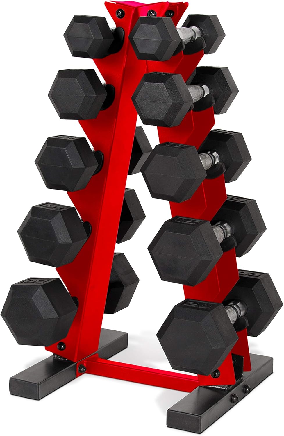 Barbell 150 LB Coated Dumbbell Weight Set with Vertical Rack | Multiple Colors